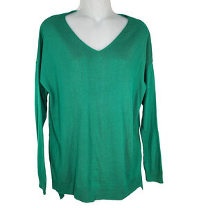 CCK Style Sweater Women Size 46 XXL Green Wool Blend V Neck High Low Lightweight